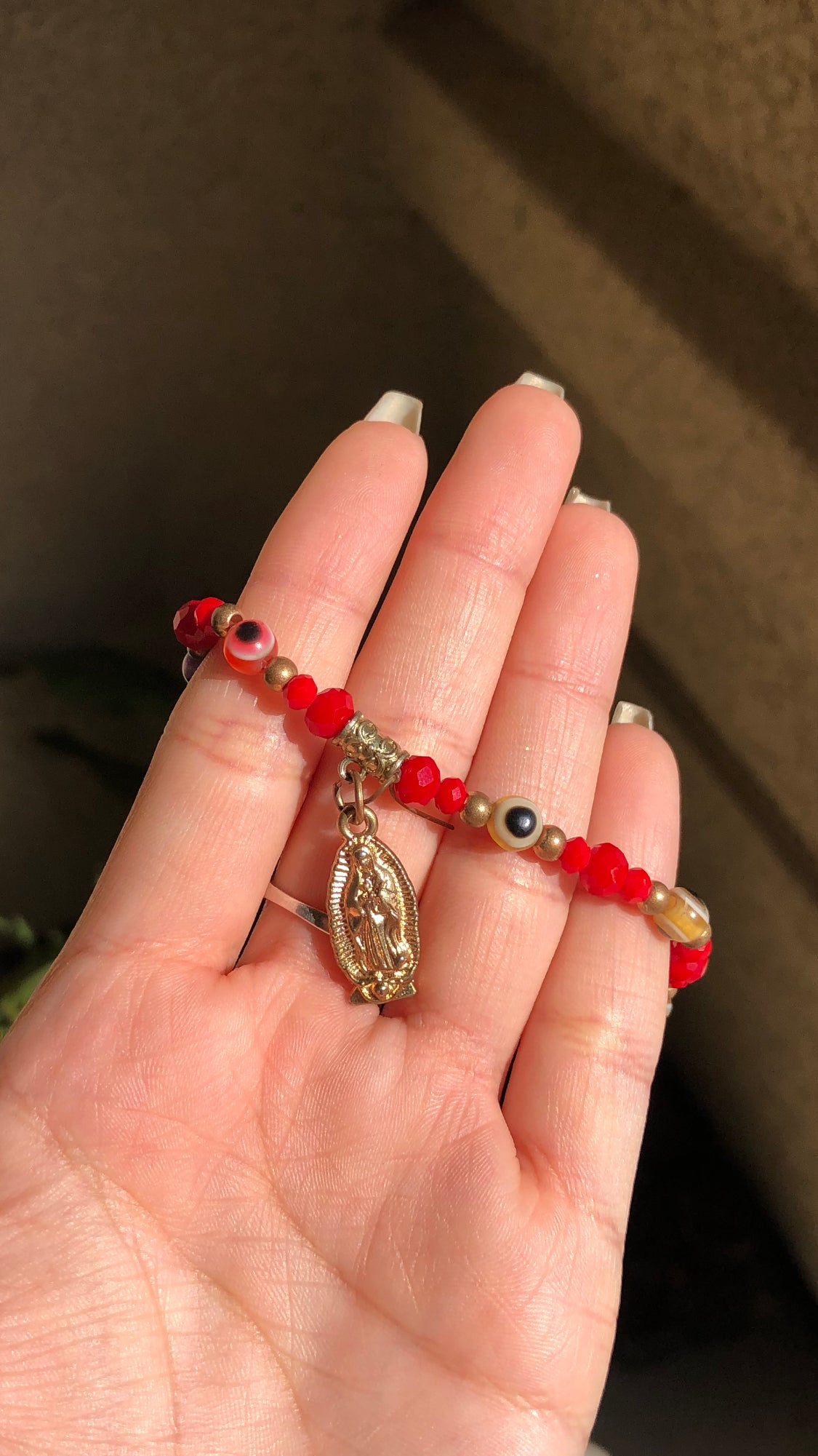 Virgencita Red Mal De Ojo Beaded Bracelet shopyuri20