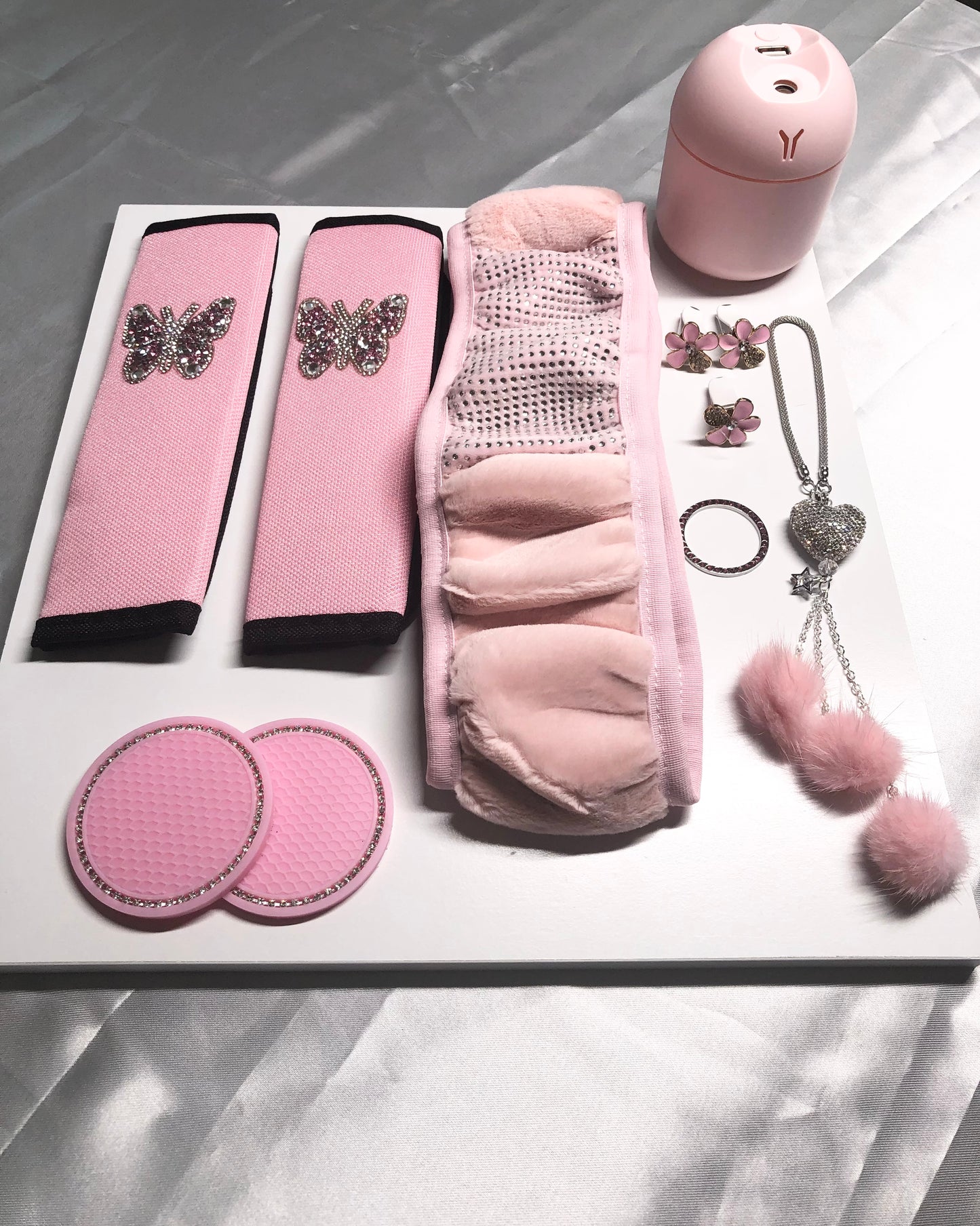 7PCS Pink Rhinestone Car Bundle