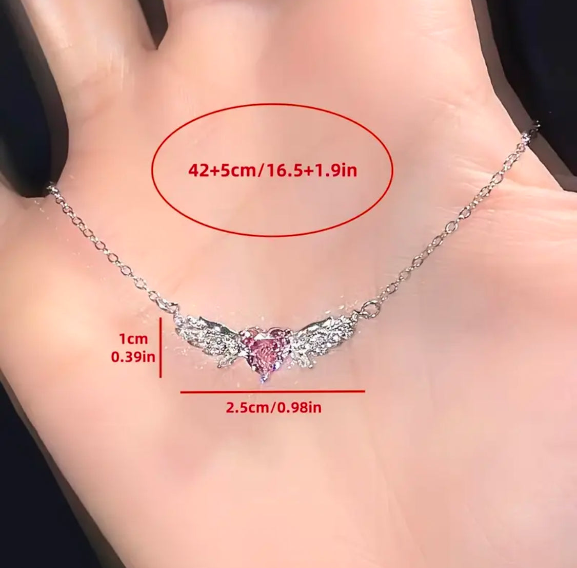 Angel wings heart necklace