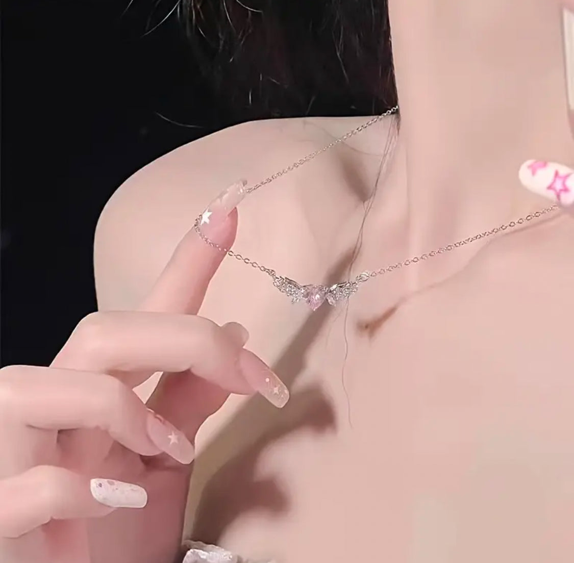 Angel wings heart necklace