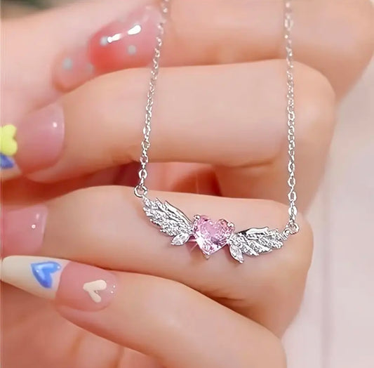 Angel wings heart necklace