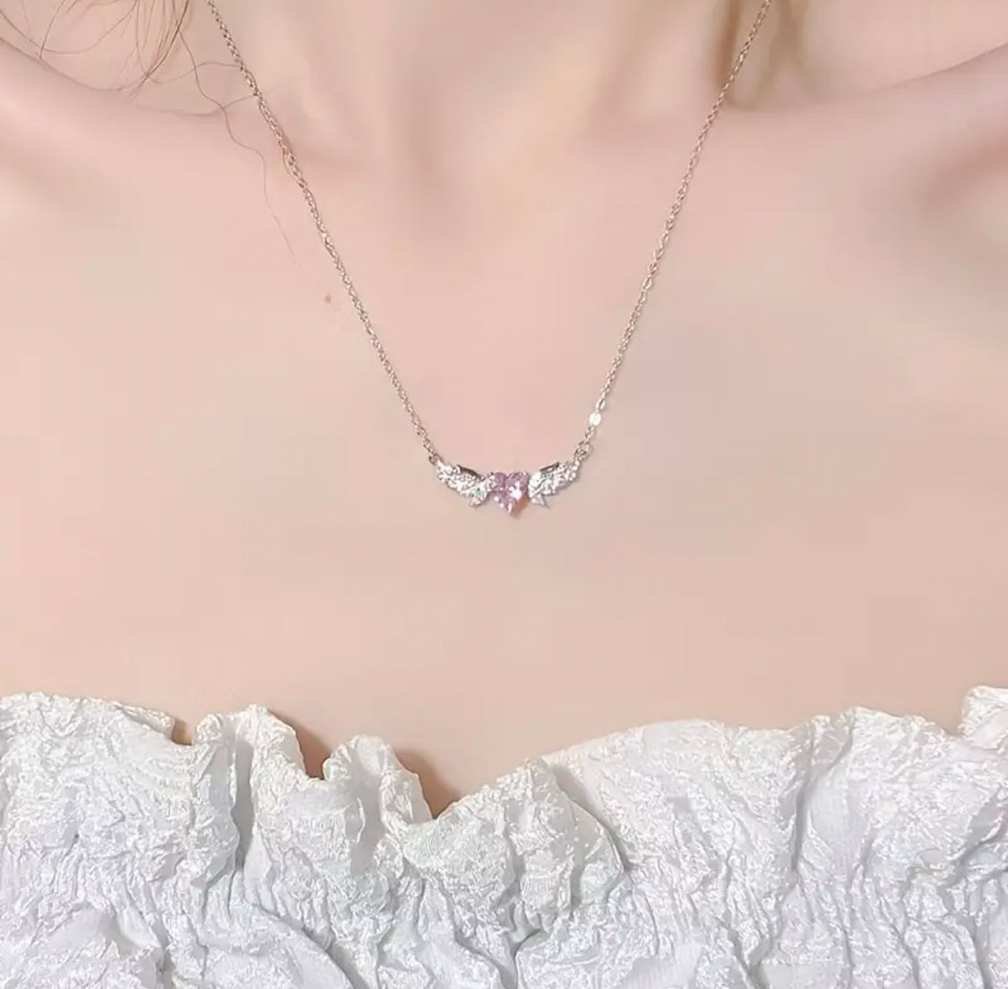 Angel wings heart necklace