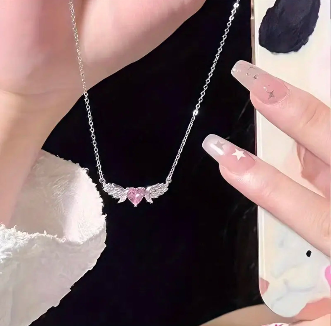 Angel wings heart necklace