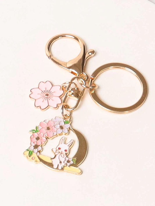 Flower and Bunny charm keychain