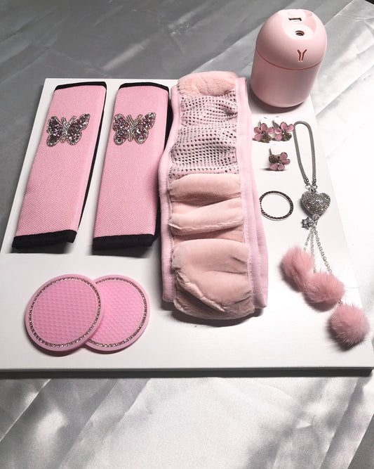 7PCS Pink Rhinestone Car Bundle