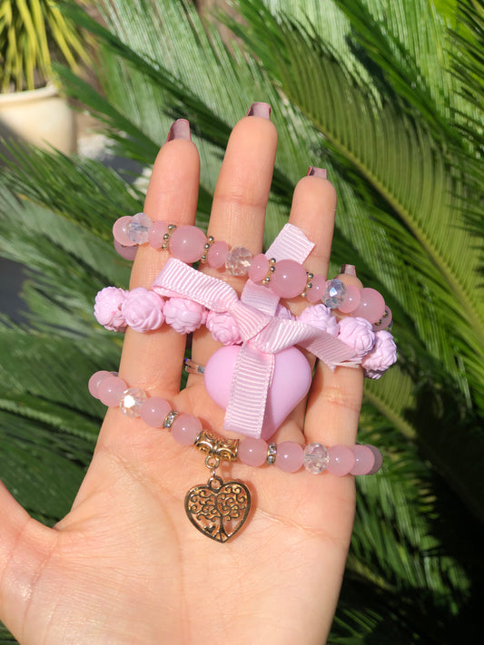 Baby Pink Heart Charm Bracelet 3PCS